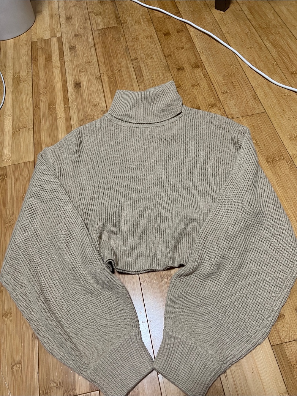 Divided Beige Cropped Ribbed Turtleneck Sweater